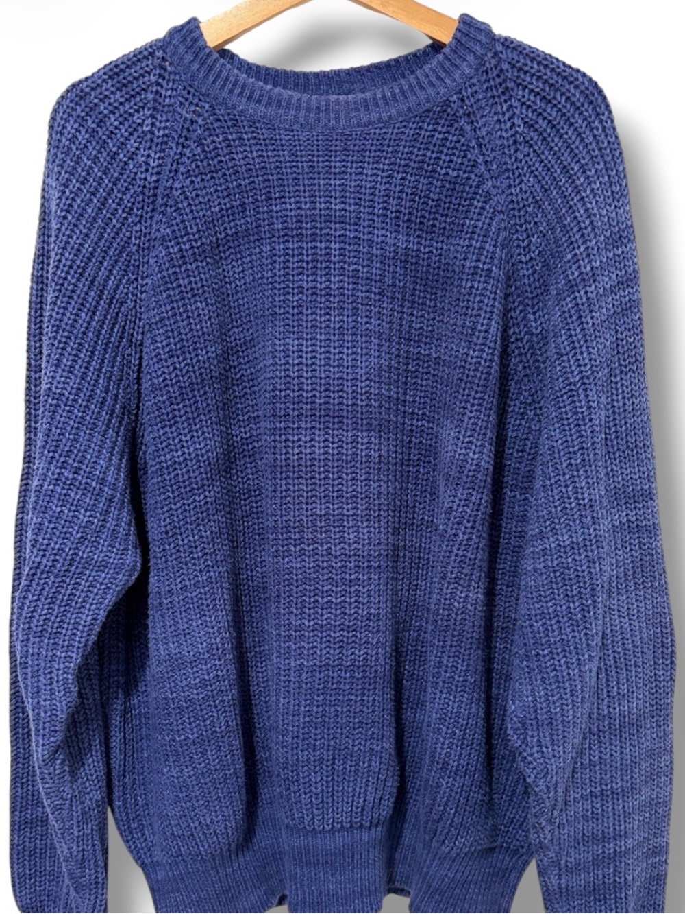 VTG 80s LL Bean Chunky Ribbed Cotton Crewneck Sweater XL Blue Indigo Fisherman